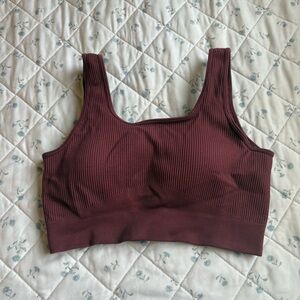 Ribbed Burgundy Sports Bra